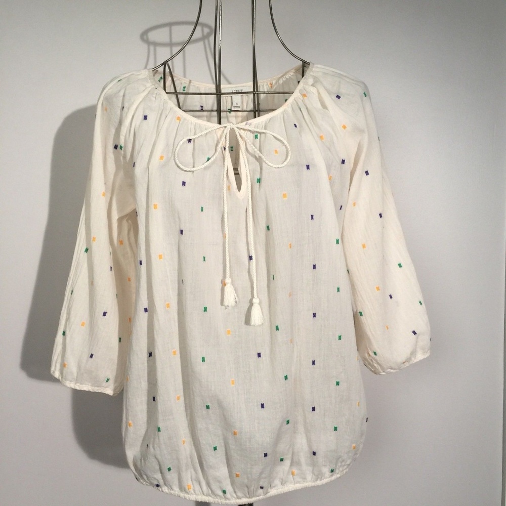 J. CREW Embroidered Dot Peasant Top Sm/Med Loose Fit